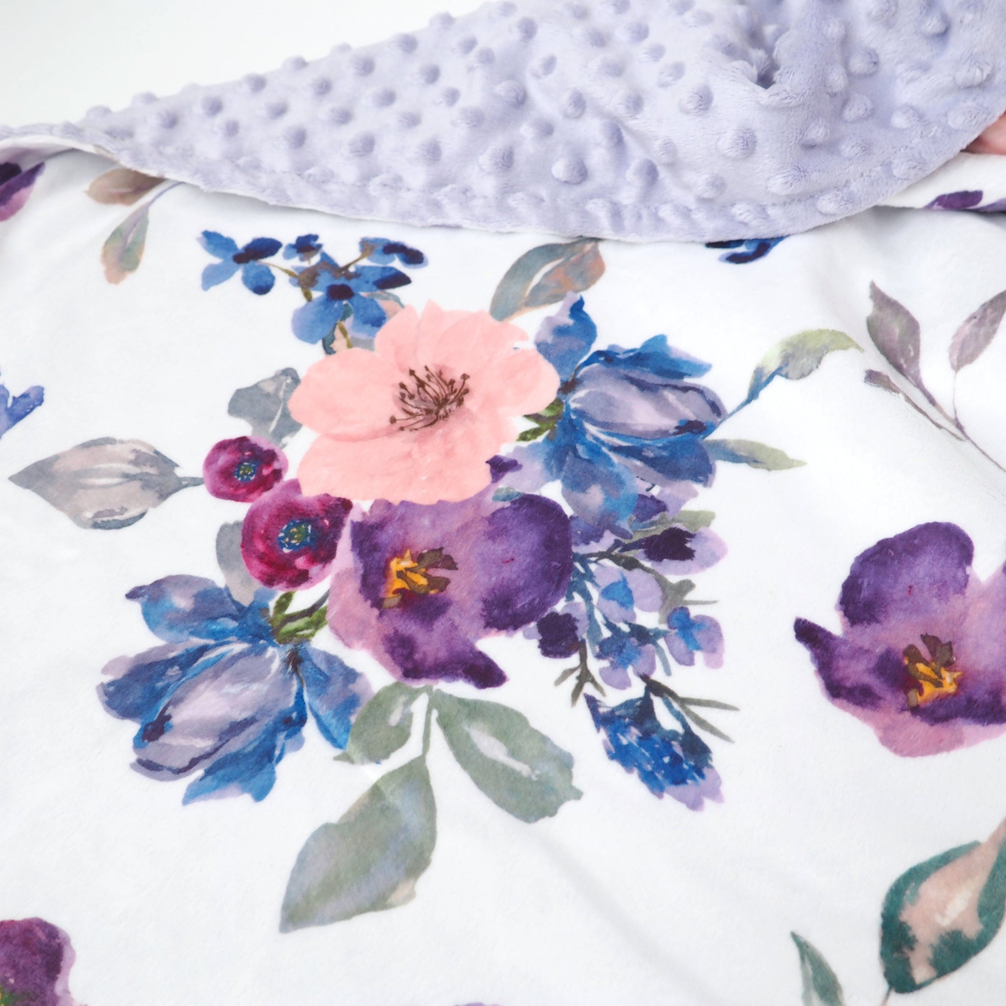 50x60 Adult Throw Minky Blanket - Purple & Blush Floral