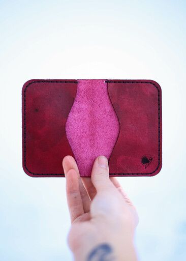 Leather Card Holder with Cherry Blossoms